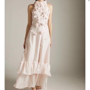 Karen Millen Applique Taped Tiered Woven Halter Maxi Size 4